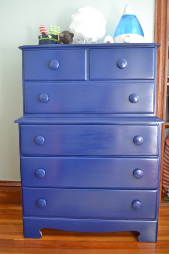 Craigslist bureau, $50, restored with some bright blue paint