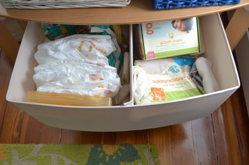 the bottom drawer holds diaper “stuff”