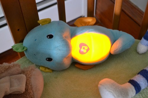 when you press the tummy, it glows and plays soothing music