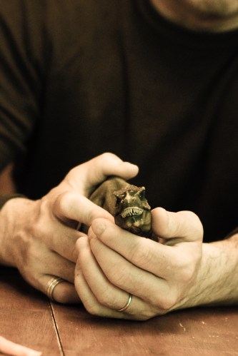 This T-Rex eats your carrots if you don't eat them fast enough (and I've heard he's been known to steal a juice box every now and again).